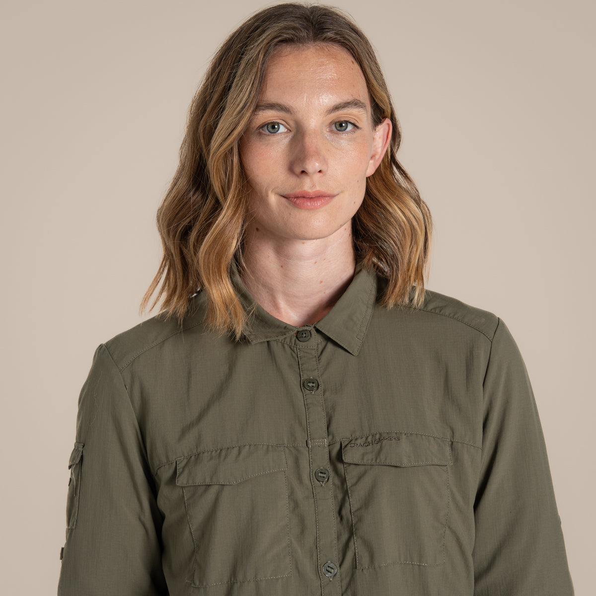 Wild Olive - Pack Shot - Craghoppers Womens-Ladies Adventure III Nosilife Long-Sleeved Shirt