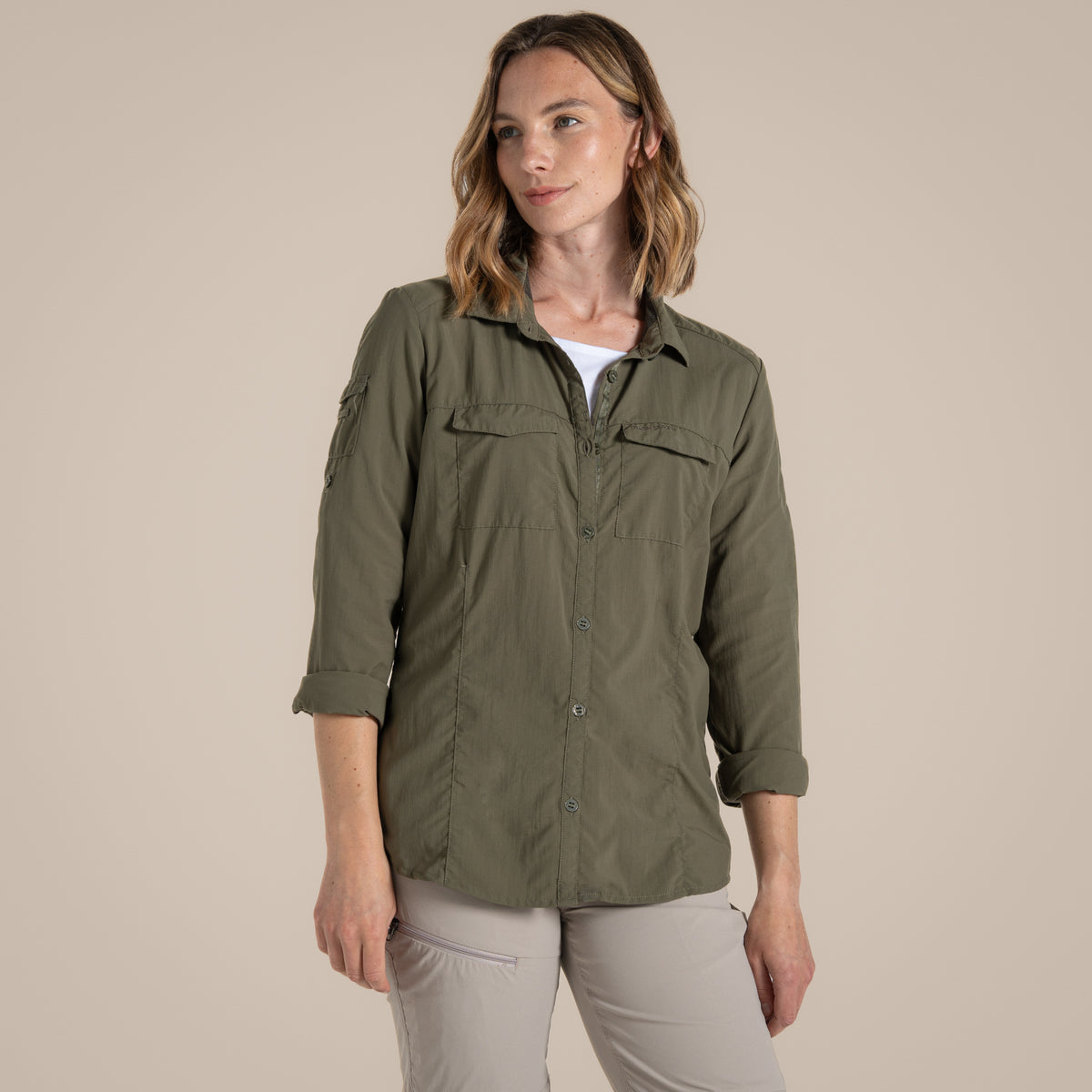 Wild Olive - Close up - Craghoppers Womens-Ladies Adventure III Nosilife Long-Sleeved Shirt