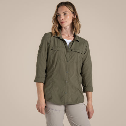 Wild Olive - Close up - Craghoppers Womens-Ladies Adventure III Nosilife Long-Sleeved Shirt