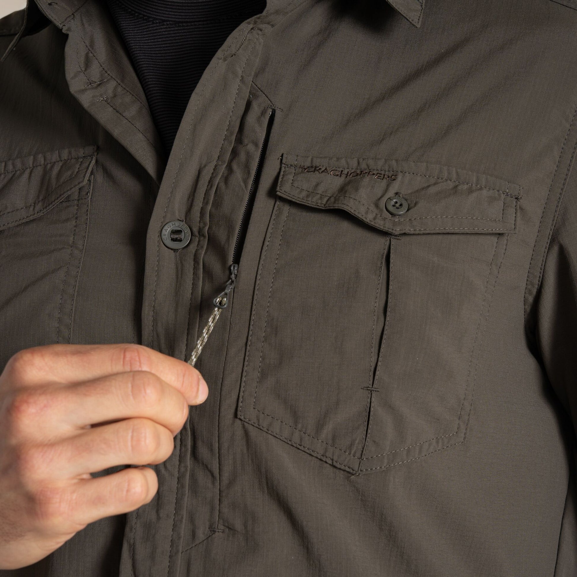 Woodland Green - Pack Shot - Craghoppers Mens Adventure III Nosilife Long-Sleeved Shirt