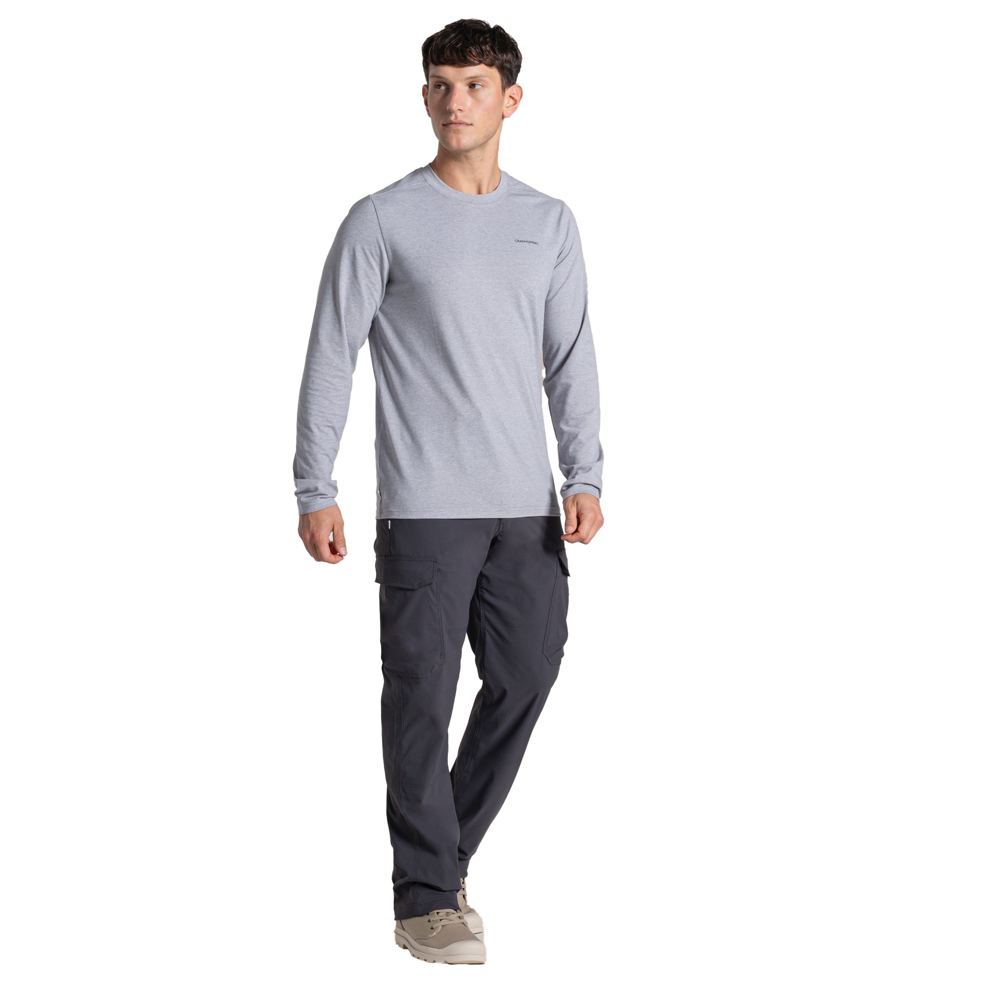 Soft Grey Marl - Side - Craghoppers Mens Abel Nosilife Long-Sleeved T-Shirt