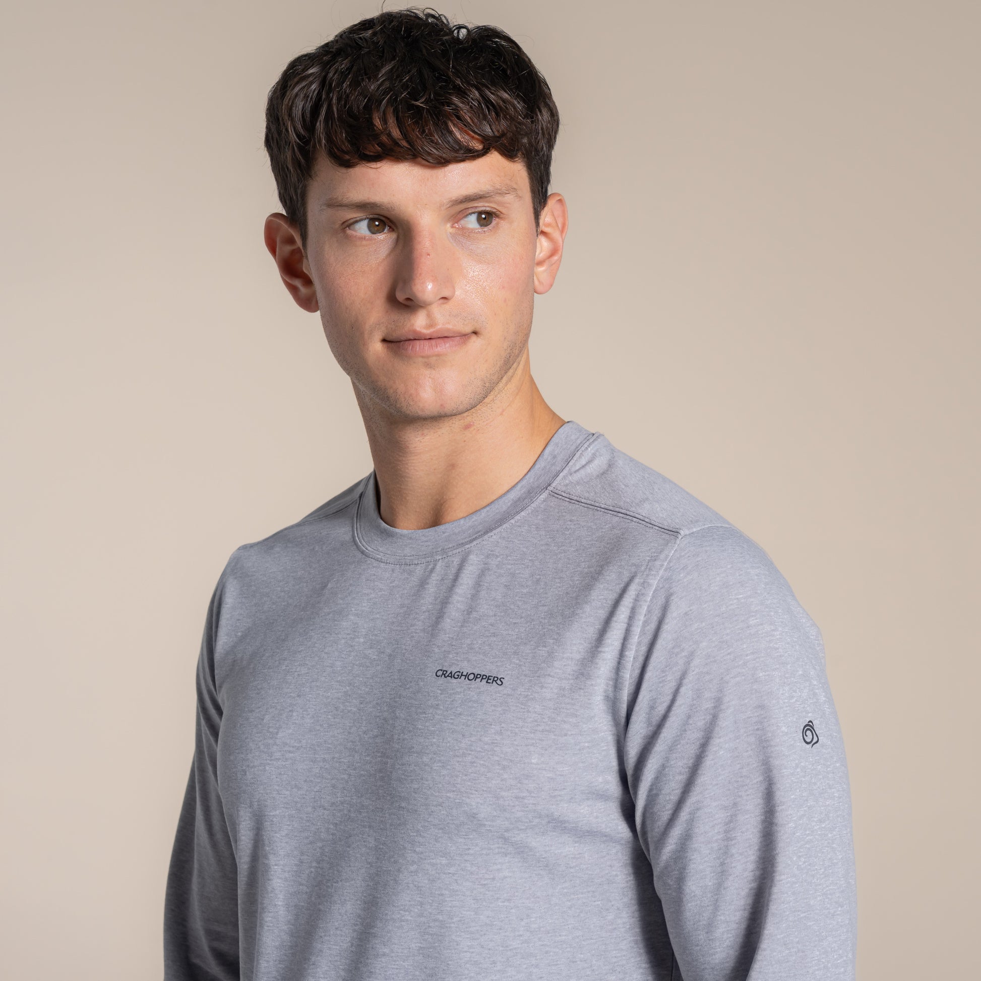Soft Grey Marl - Side - Craghoppers Mens Abel Nosilife Long-Sleeved T-Shirt