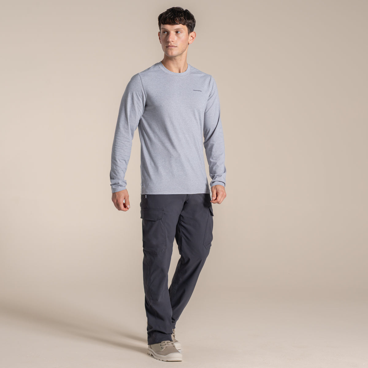 Soft Grey Marl - Pack Shot - Craghoppers Mens Abel Nosilife Long-Sleeved T-Shirt