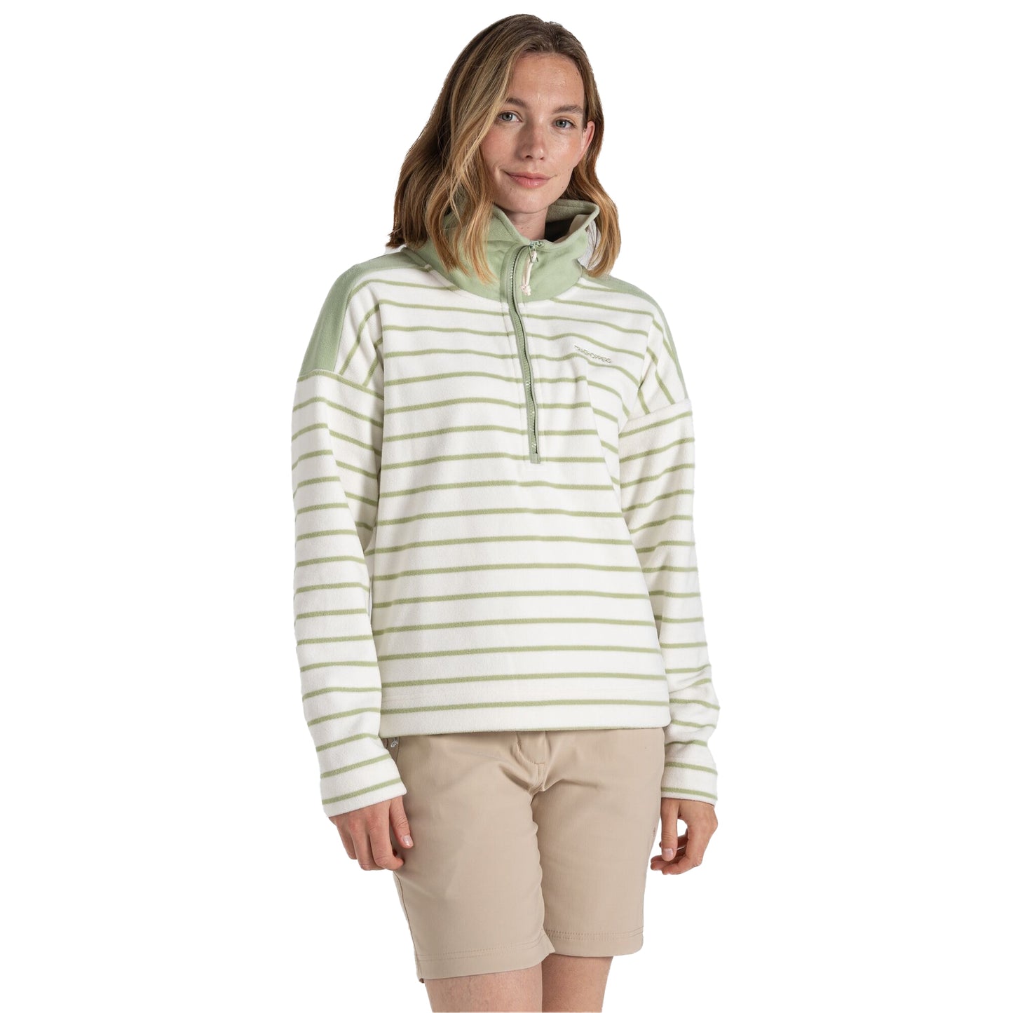 Bud Green - Front - Craghoppers Womens-Ladies Lily Stripe Half Zip Fleece Top