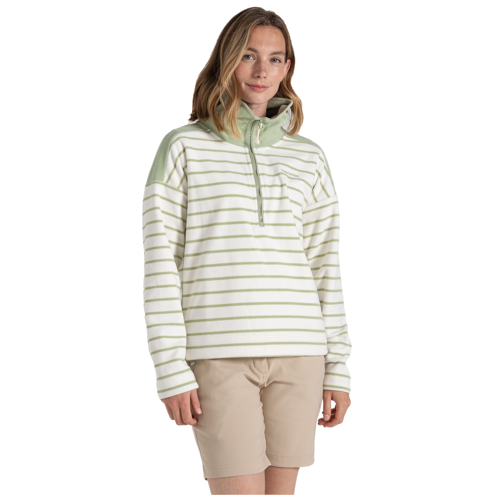 Bud Green - Front - Craghoppers Womens-Ladies Lily Stripe Half Zip Fleece Top