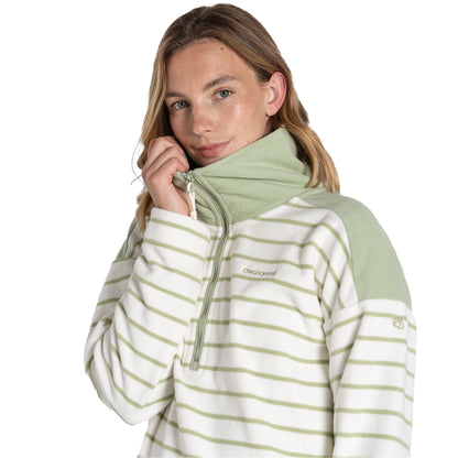 Bud Green - Side - Craghoppers Womens-Ladies Lily Stripe Half Zip Fleece Top