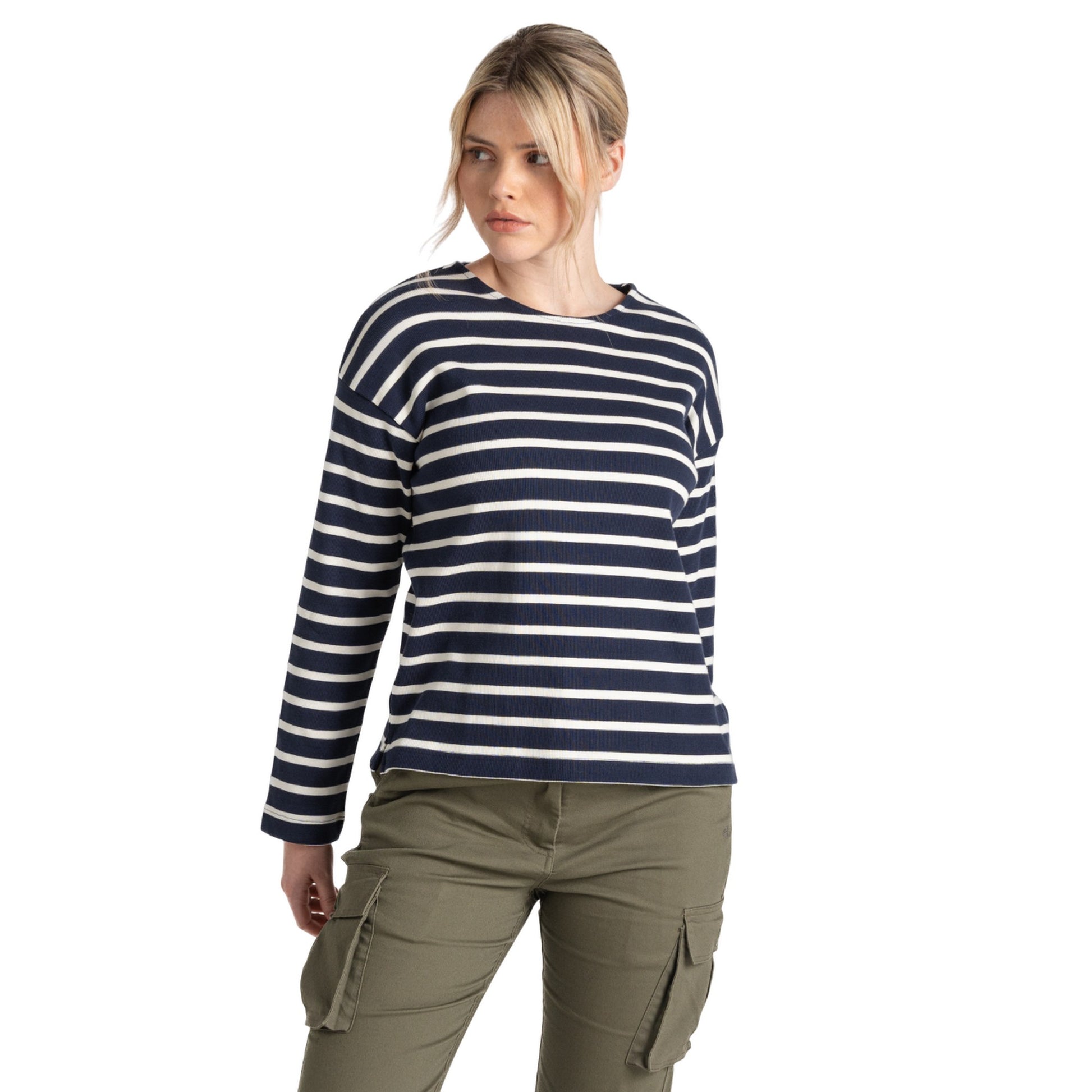 Blue Navy-Calico - Side - Craghoppers Womens-Ladies Sinead Stripe Long-Sleeved Top