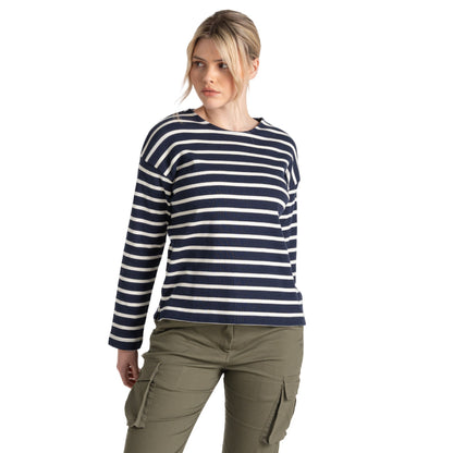 Blue Navy-Calico - Side - Craghoppers Womens-Ladies Sinead Stripe Long-Sleeved Top