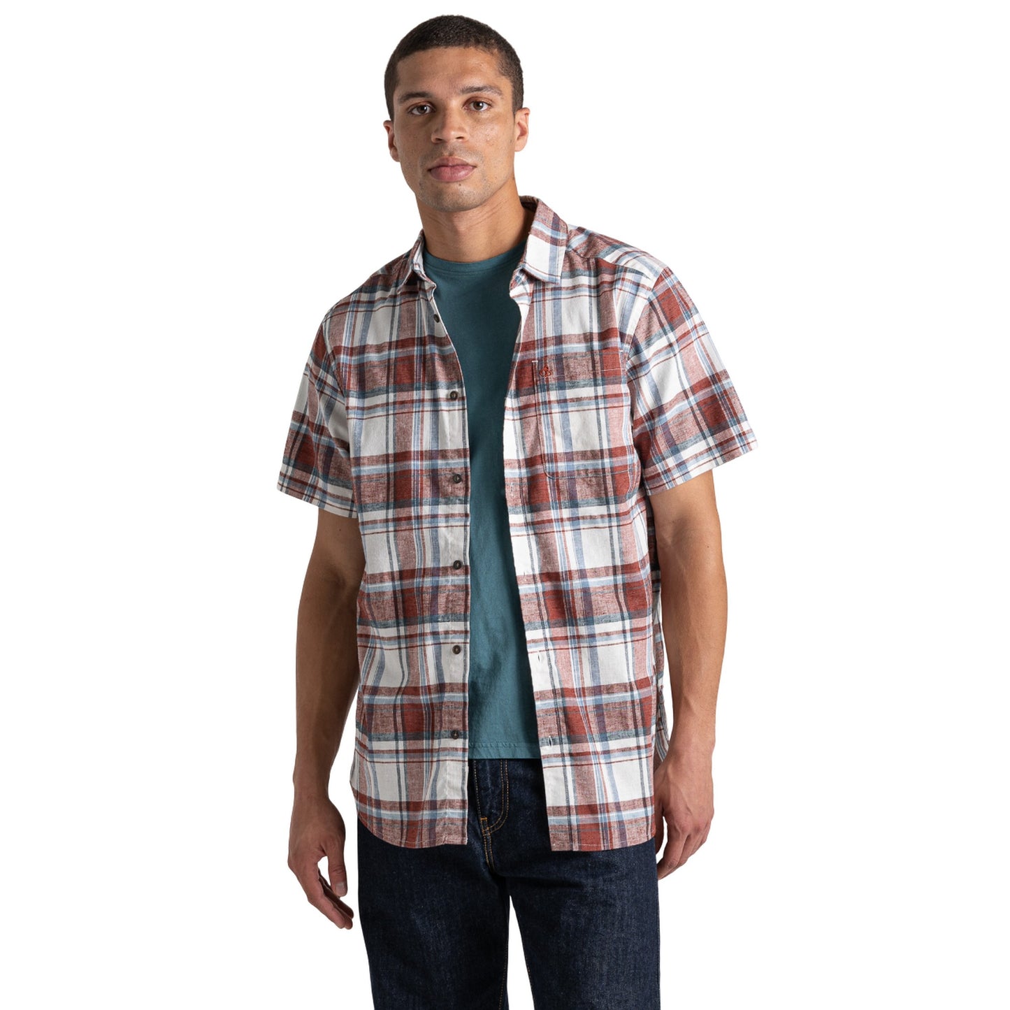 Sienna Red - Side - Craghoppers Mens Hila Checked Short-Sleeved Shirt
