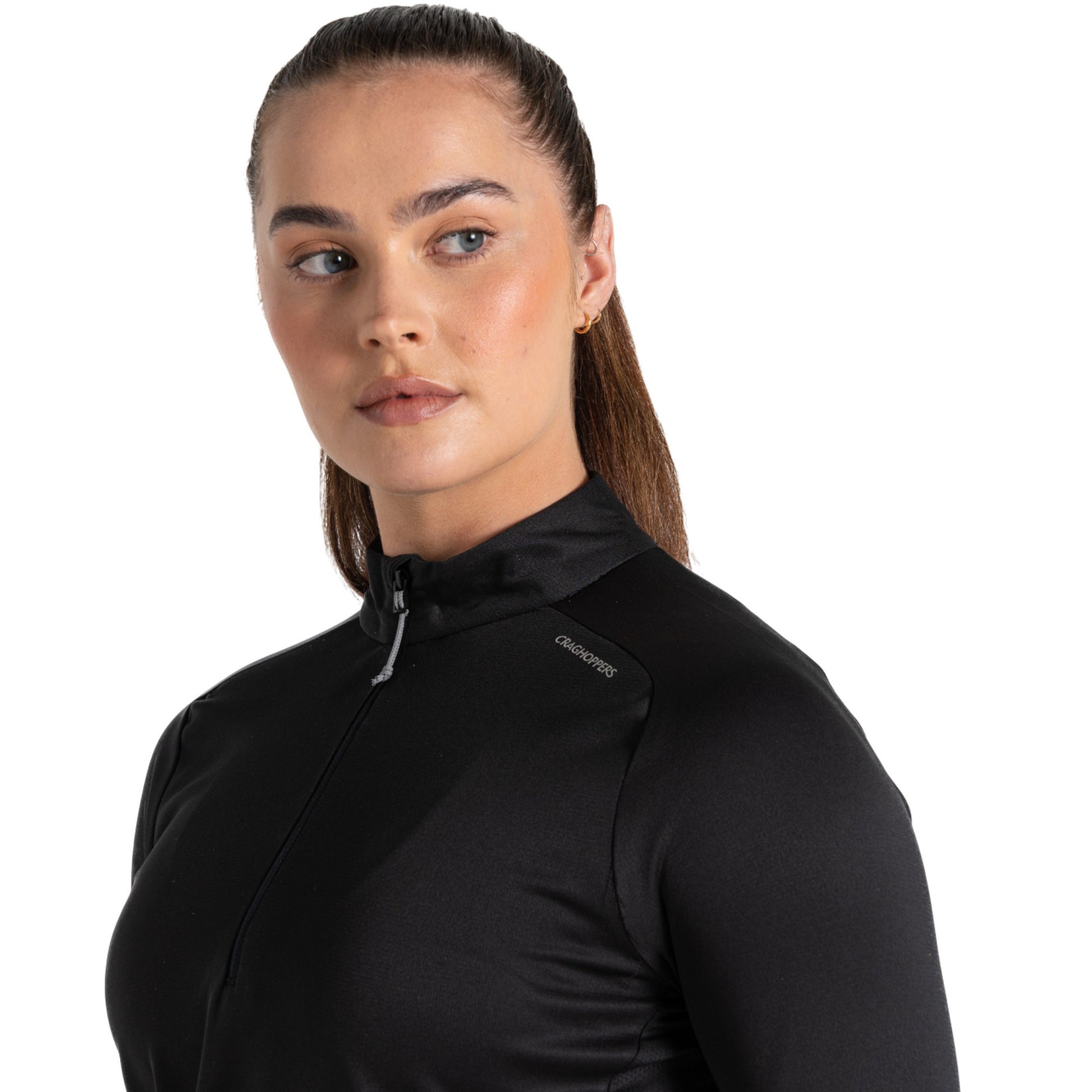 Black - Side - Craghoppers Womens-Ladies Dynamic Pro Quarter Zip T-Shirt