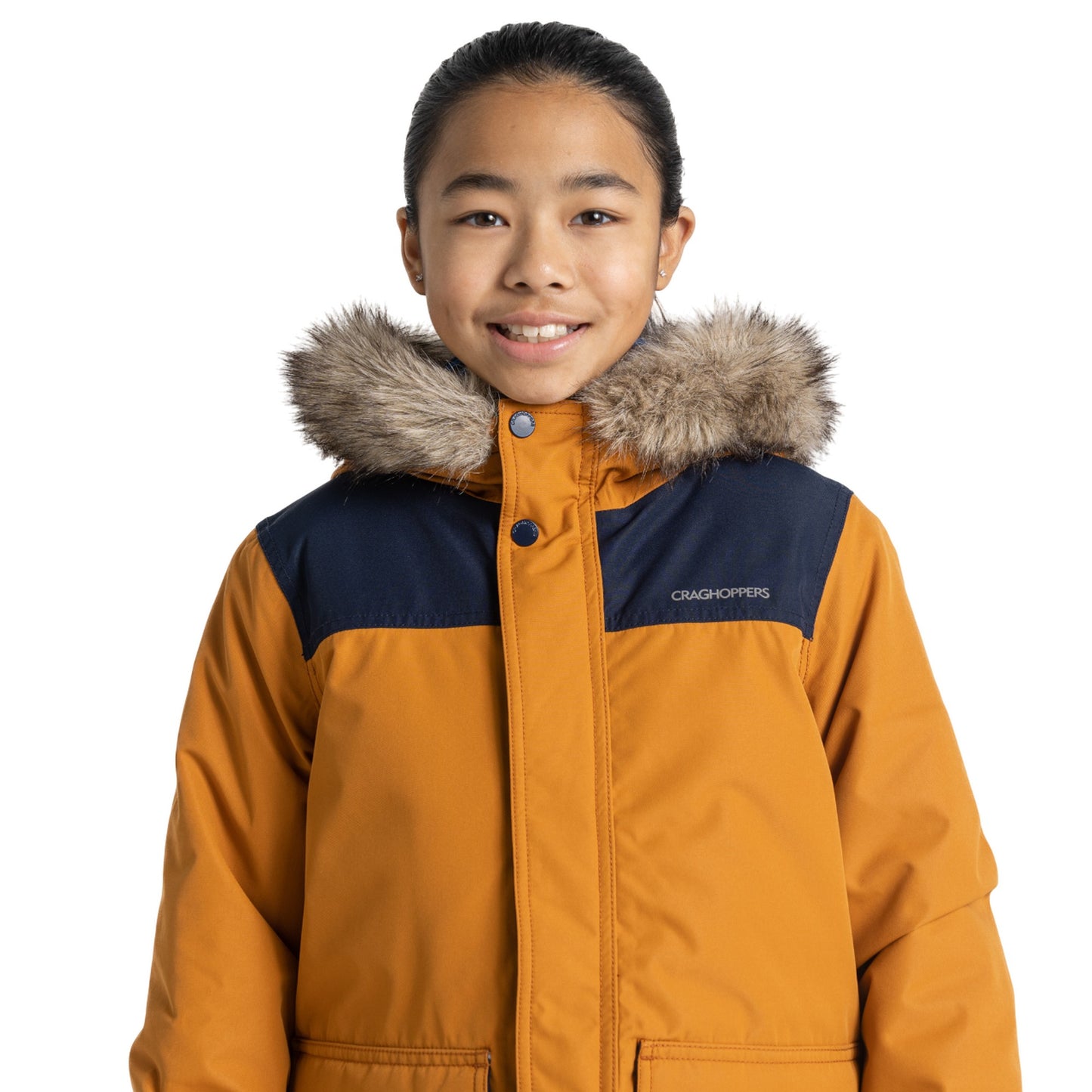Pumpkin Spice-Blue Navy - Side - Craghoppers Childrens-Kids Corrib Breathable Waterproof Jacket