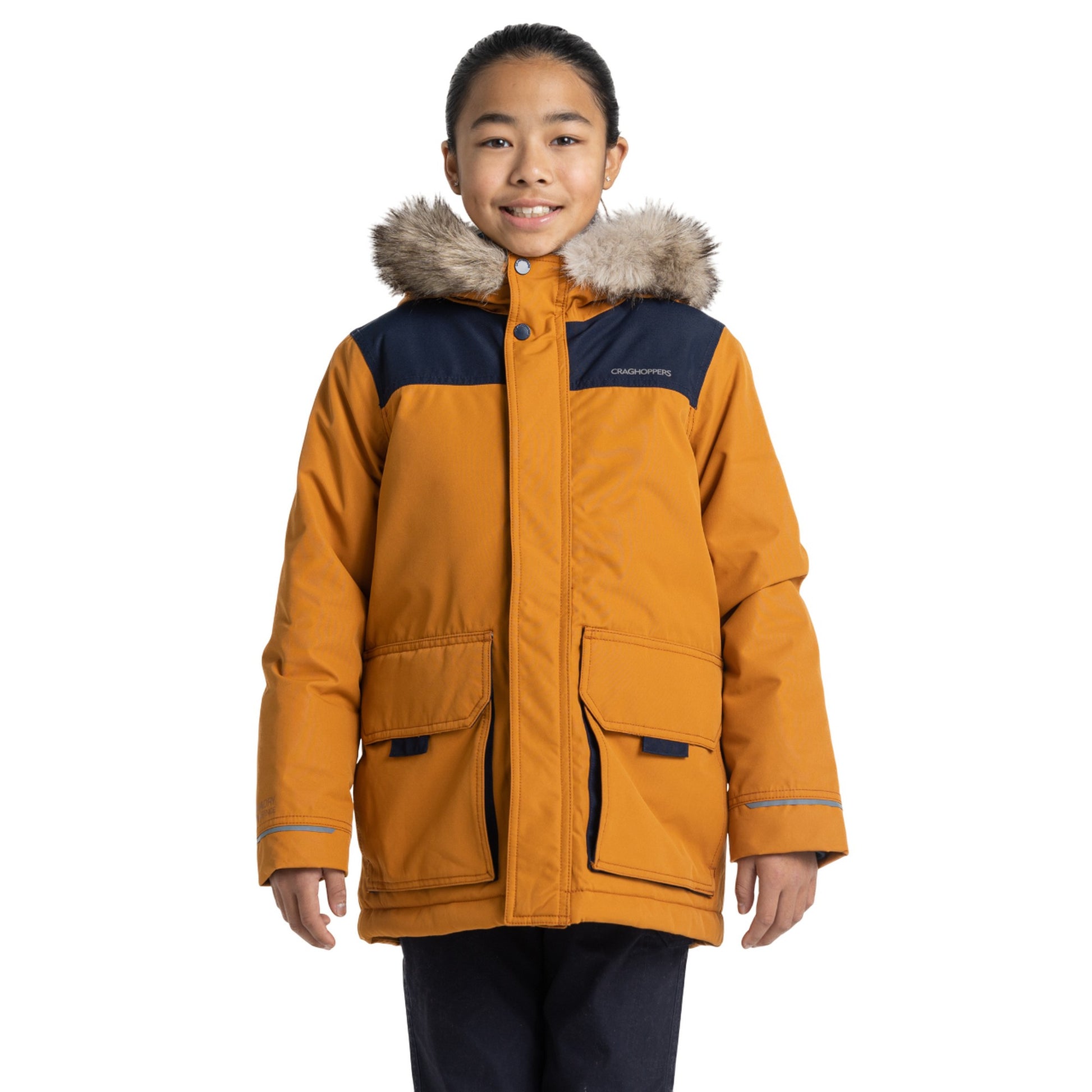 Pumpkin Spice-Blue Navy - Lifestyle - Craghoppers Childrens-Kids Corrib Breathable Waterproof Jacket