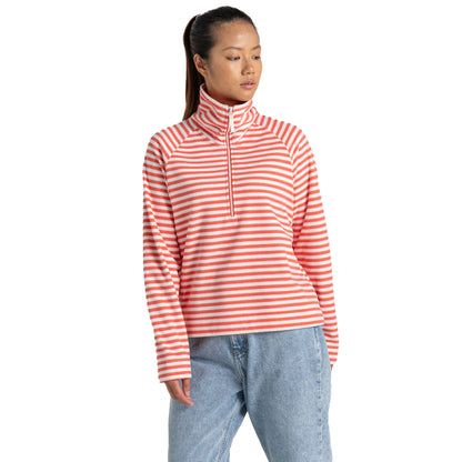 Rose Coral - Close up - Craghoppers Womens-Ladies Melina Striped Half Zip Fleece Top