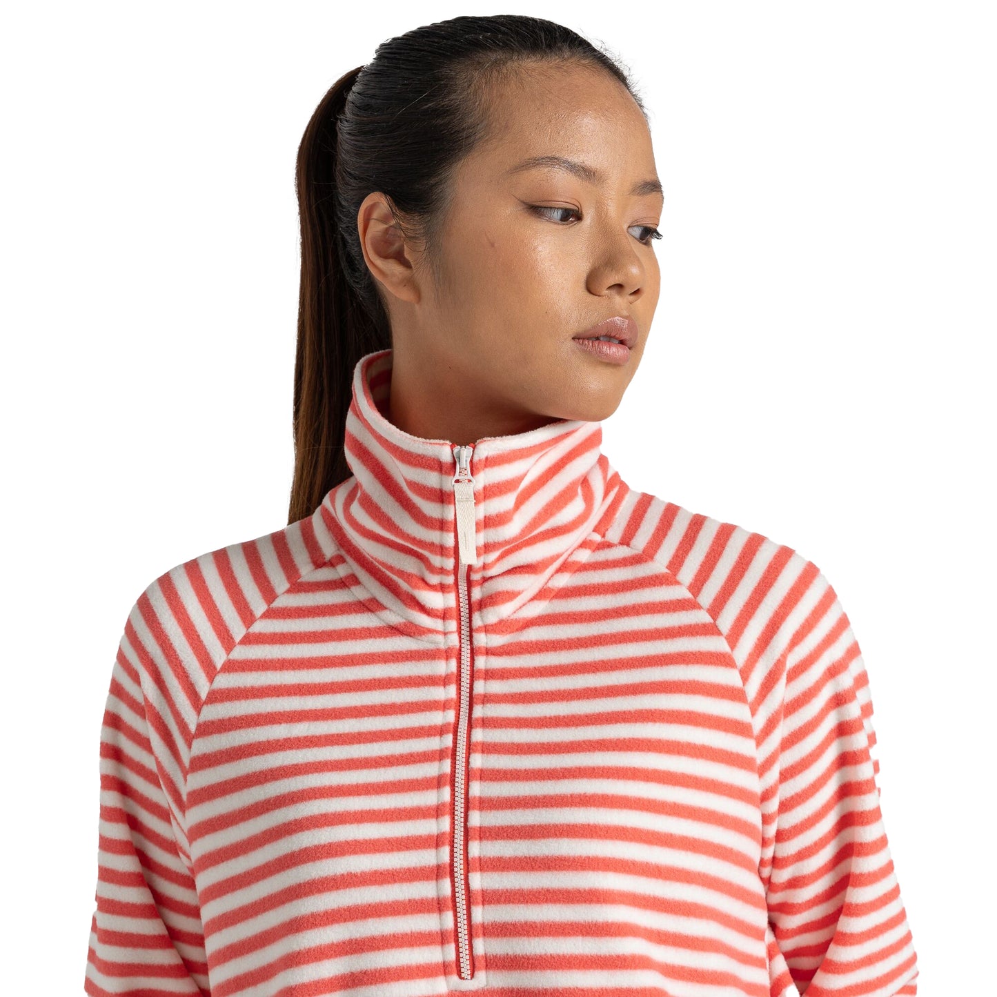 Rose Coral - Side - Craghoppers Womens-Ladies Melina Striped Half Zip Fleece Top
