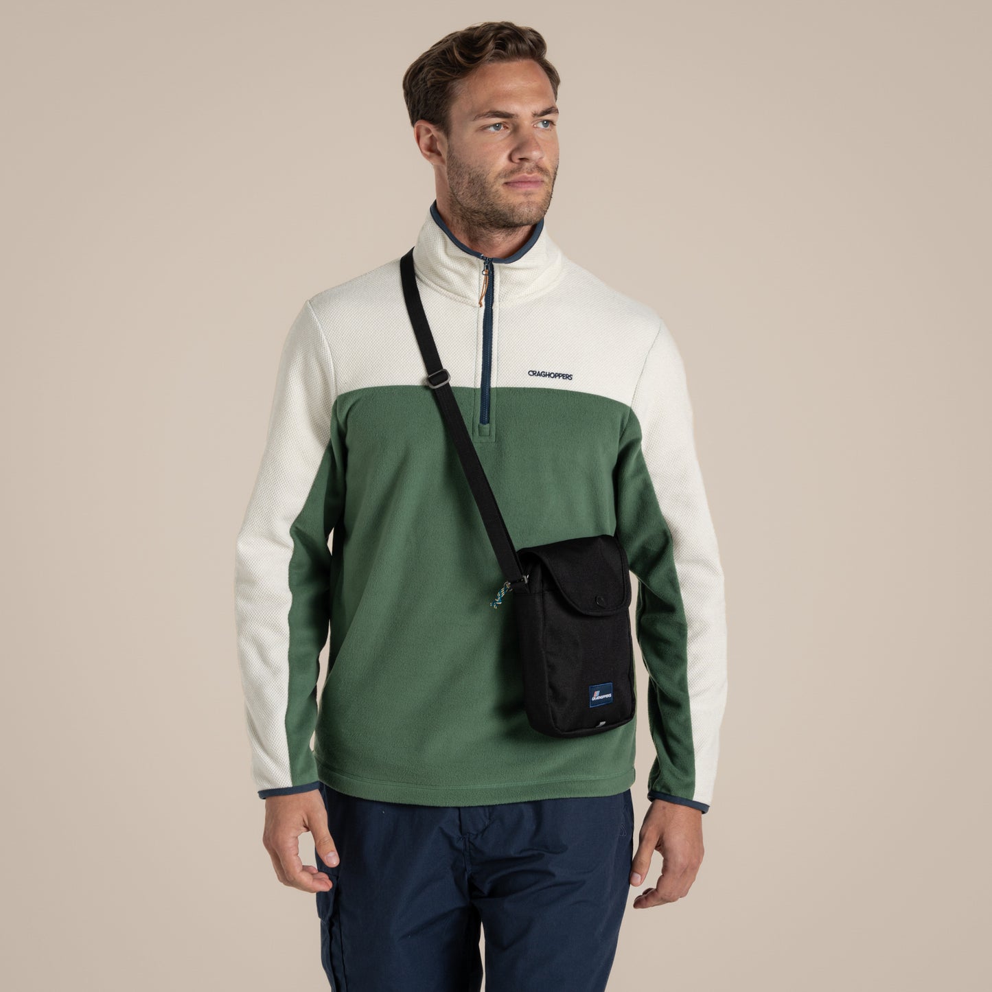 Black - Side - Craghoppers Kiwi Logo Crossbody Bag