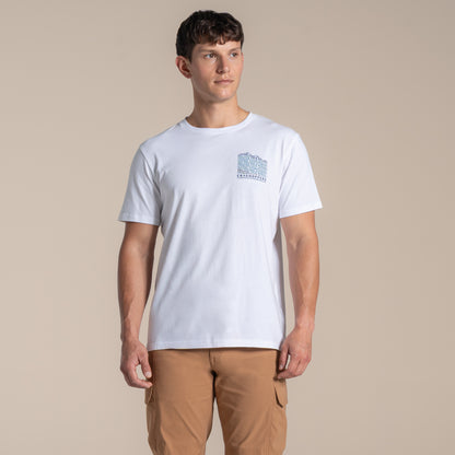 White - Close up - Craghoppers Mens Lucent II Mountain Back Print Short-Sleeved T-Shirt