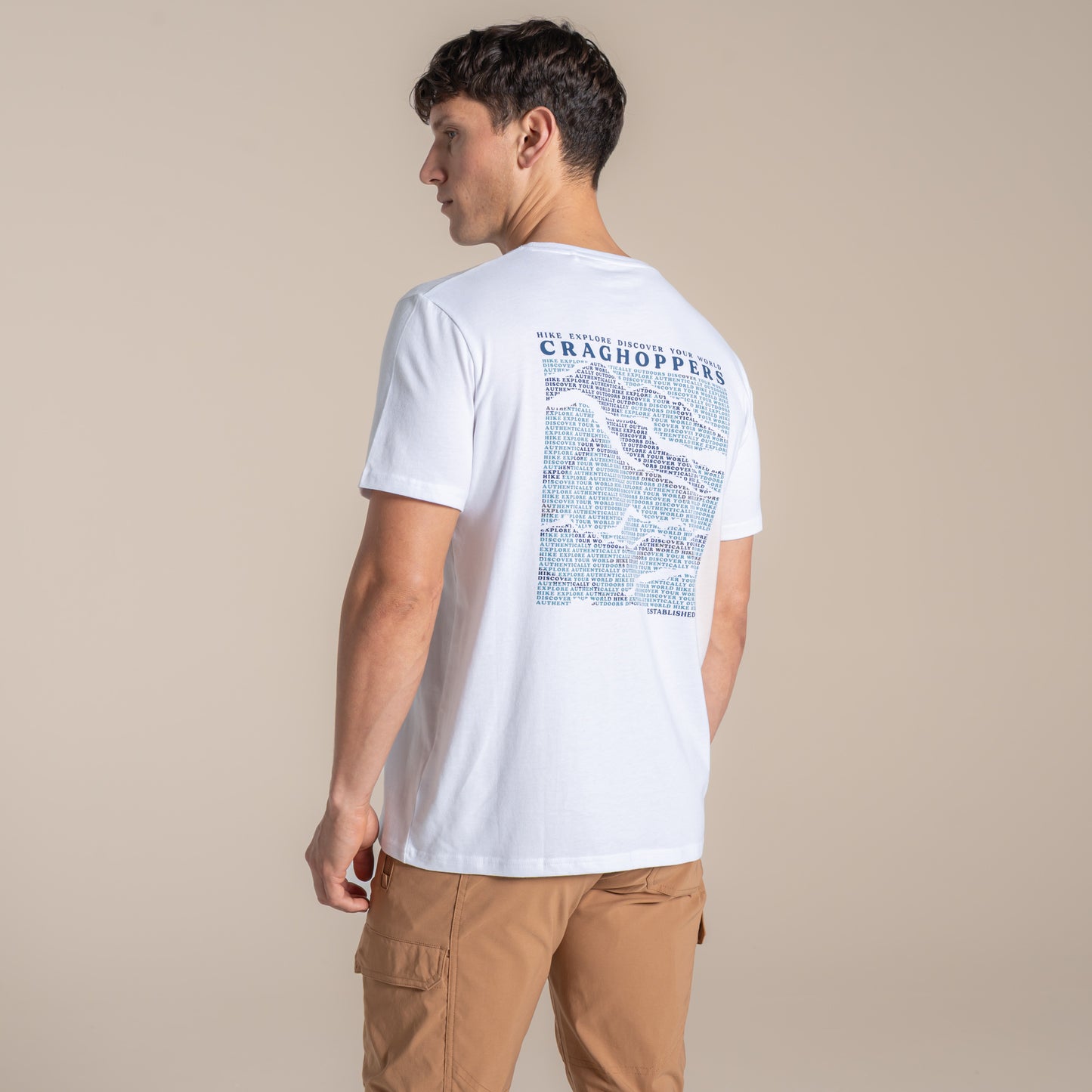 White - Side - Craghoppers Mens Lucent II Mountain Back Print Short-Sleeved T-Shirt