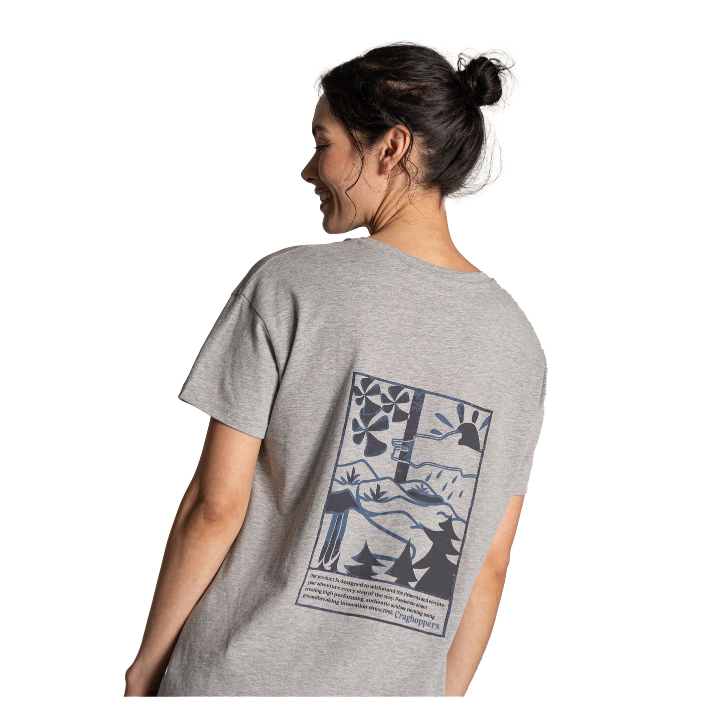 Soft Grey Marl - Pack Shot - Craghoppers Womens-Ladies Yago Landscape Back Print Short-Sleeved T-Shirt
