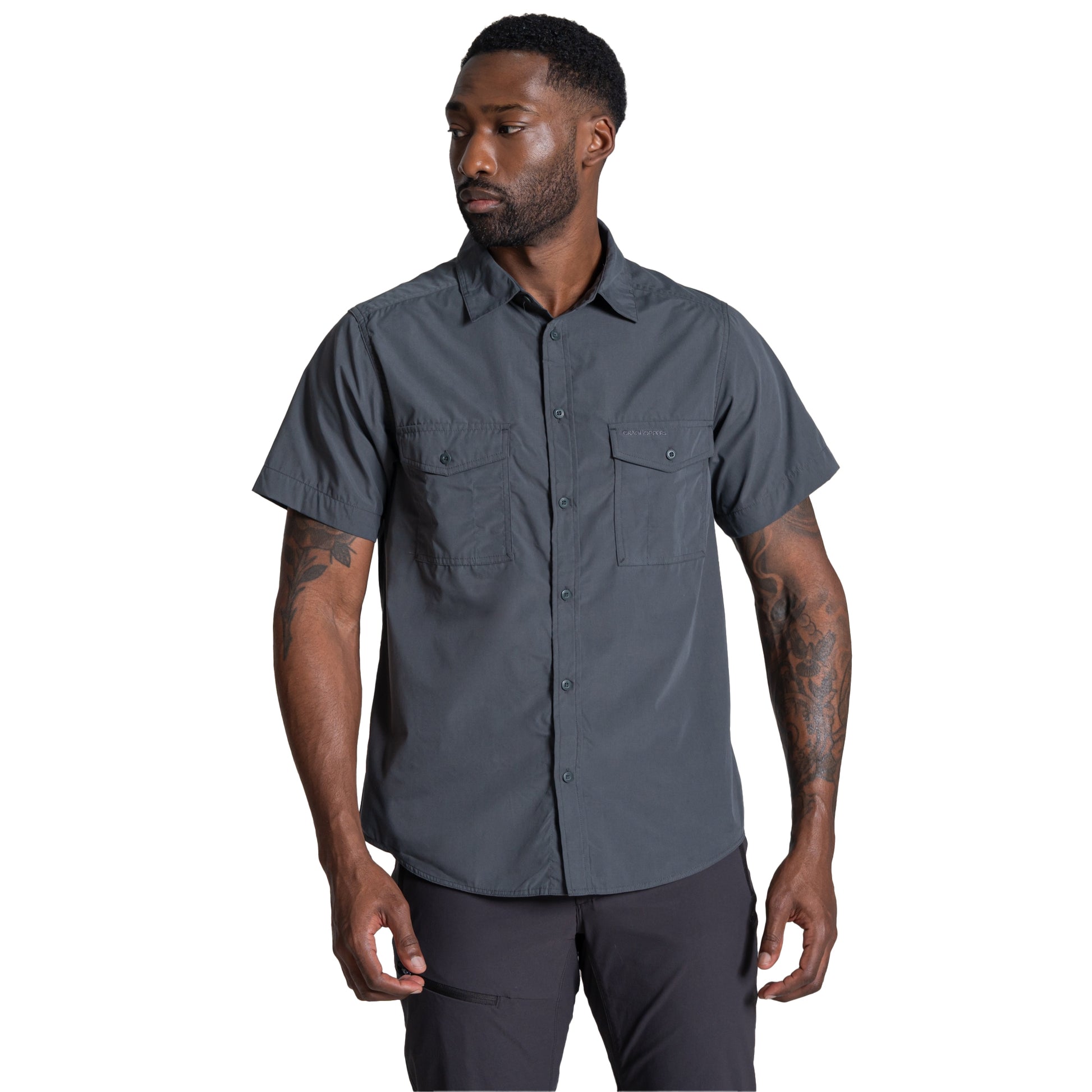 Dark Grey - Side - Craghoppers Mens Kiwi II Short-Sleeved Shirt