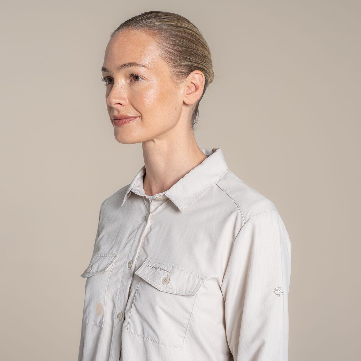Oyster - Pack Shot - Craghoppers Womens-Ladies Loukkos Nosilife Long-Sleeved Shirt
