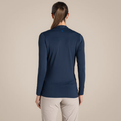 Blue Navy - Back - Craghoppers Womens-Ladies Nosilife Mock Neck Long-Sleeved Golf T-Shirt