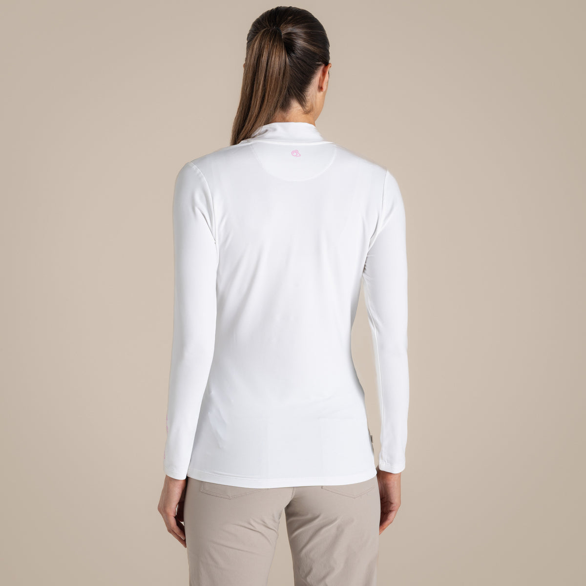 White - Back - Craghoppers Womens-Ladies Nosilife Mock Neck Long-Sleeved Golf T-Shirt