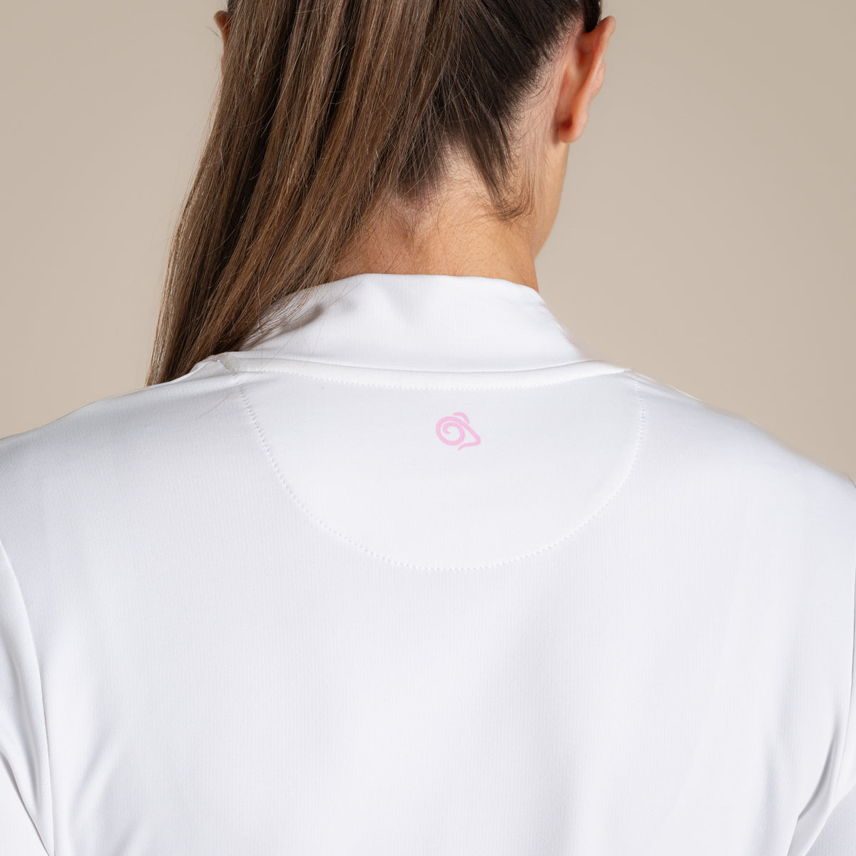 White - Pack Shot - Craghoppers Womens-Ladies Nosilife Mock Neck Long-Sleeved Golf T-Shirt