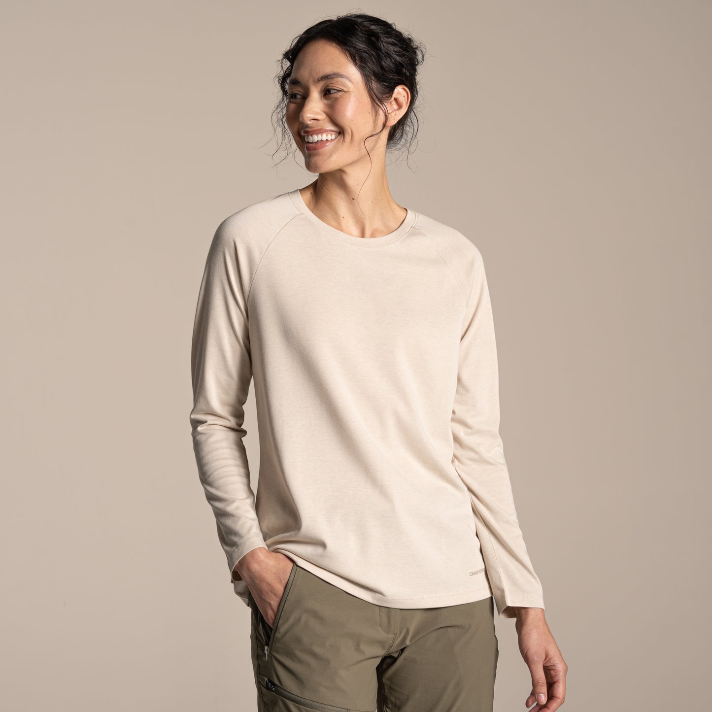 Oyster Marl - Pack Shot - Craghoppers Womens-Ladies Nour Nosilife Long-Sleeved T-Shirt