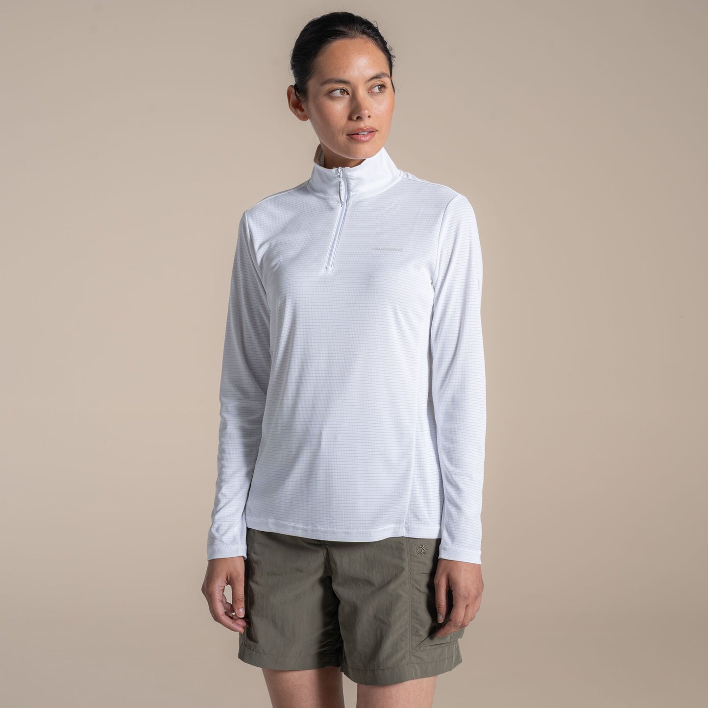 White - Pack Shot - Craghoppers Womens-Ladies Nosilife Half Zip Top