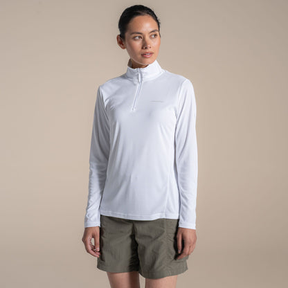 White - Pack Shot - Craghoppers Womens-Ladies Nosilife Half Zip Top