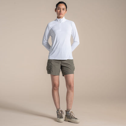 White - Close up - Craghoppers Womens-Ladies Nosilife Half Zip Top