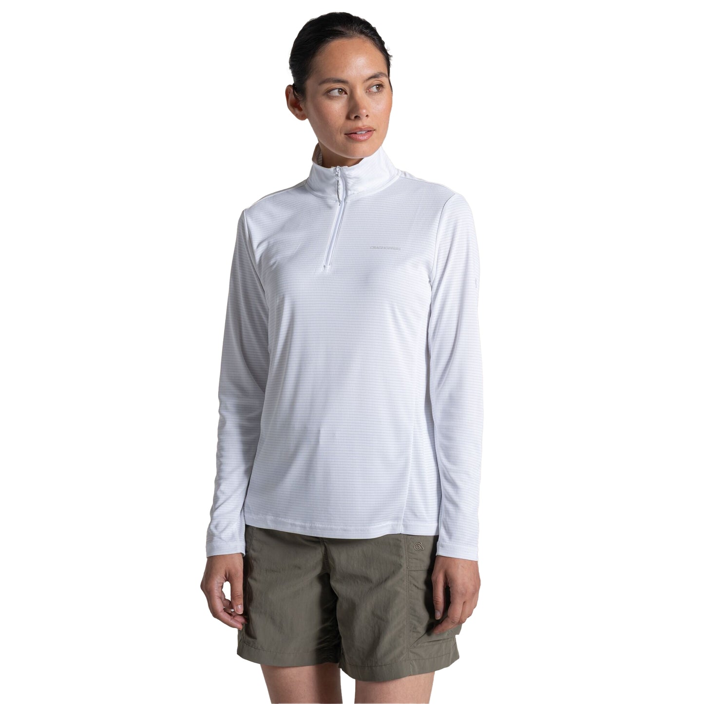 White - Side - Craghoppers Womens-Ladies Nosilife Half Zip Top