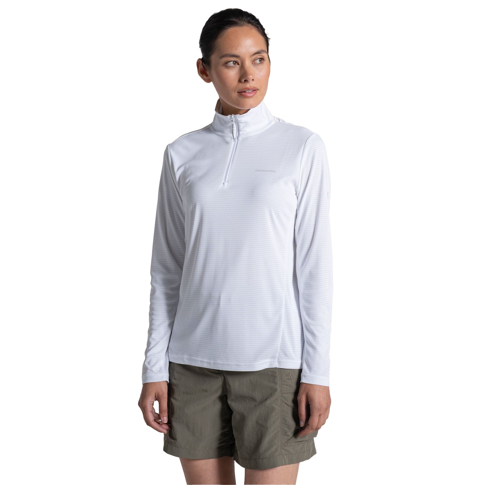 White - Side - Craghoppers Womens-Ladies Nosilife Half Zip Top