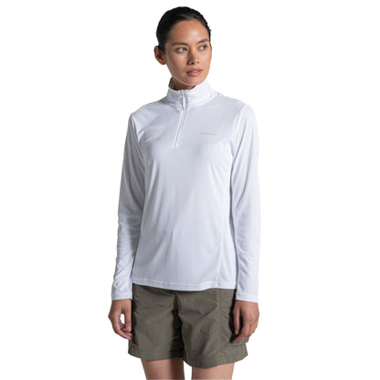 White - Side - Craghoppers Womens-Ladies Nosilife Half Zip Top