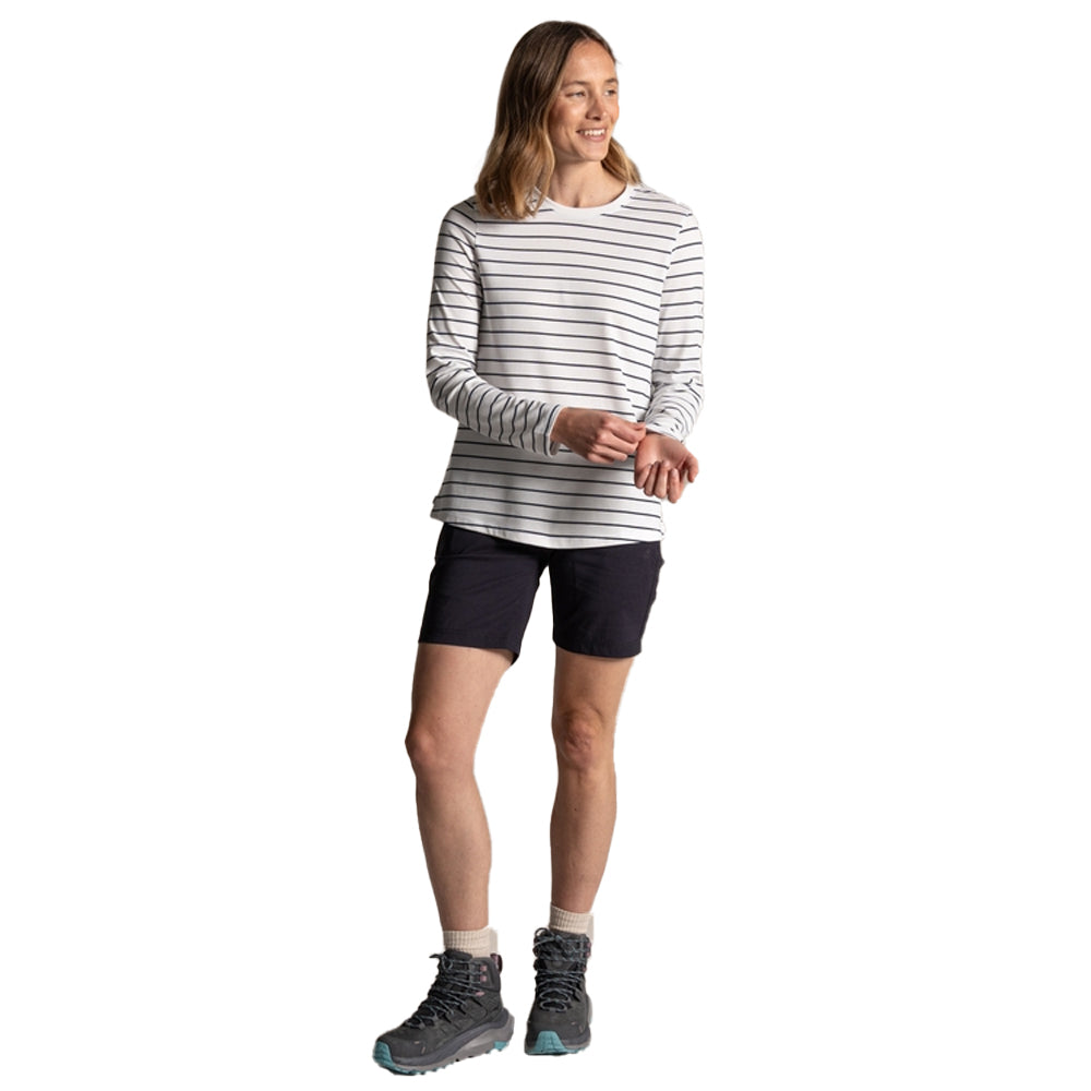 Sail White-Blue Navy - Side - Craghoppers Womens-Ladies Akona Striped Nosilife Long-Sleeved T-Shirt
