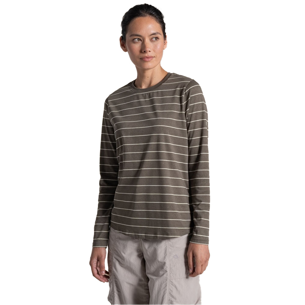 Wild Olive - Side - Craghoppers Womens-Ladies Akona Striped Nosilife Long-Sleeved T-Shirt