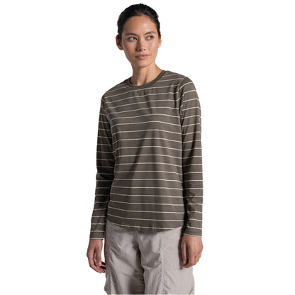 Wild Olive - Side - Craghoppers Womens-Ladies Akona Striped Nosilife Long-Sleeved T-Shirt
