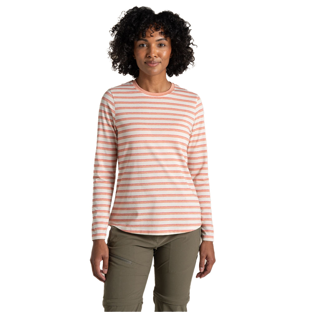 Clay - Side - Craghoppers Womens-Ladies Akona Striped Nosilife Long-Sleeved T-Shirt