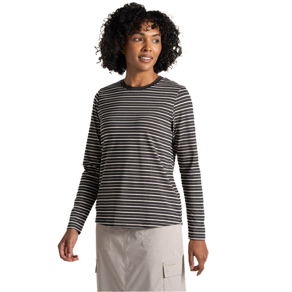 Charcoal - Side - Craghoppers Womens-Ladies Akona Striped Nosilife Long-Sleeved T-Shirt