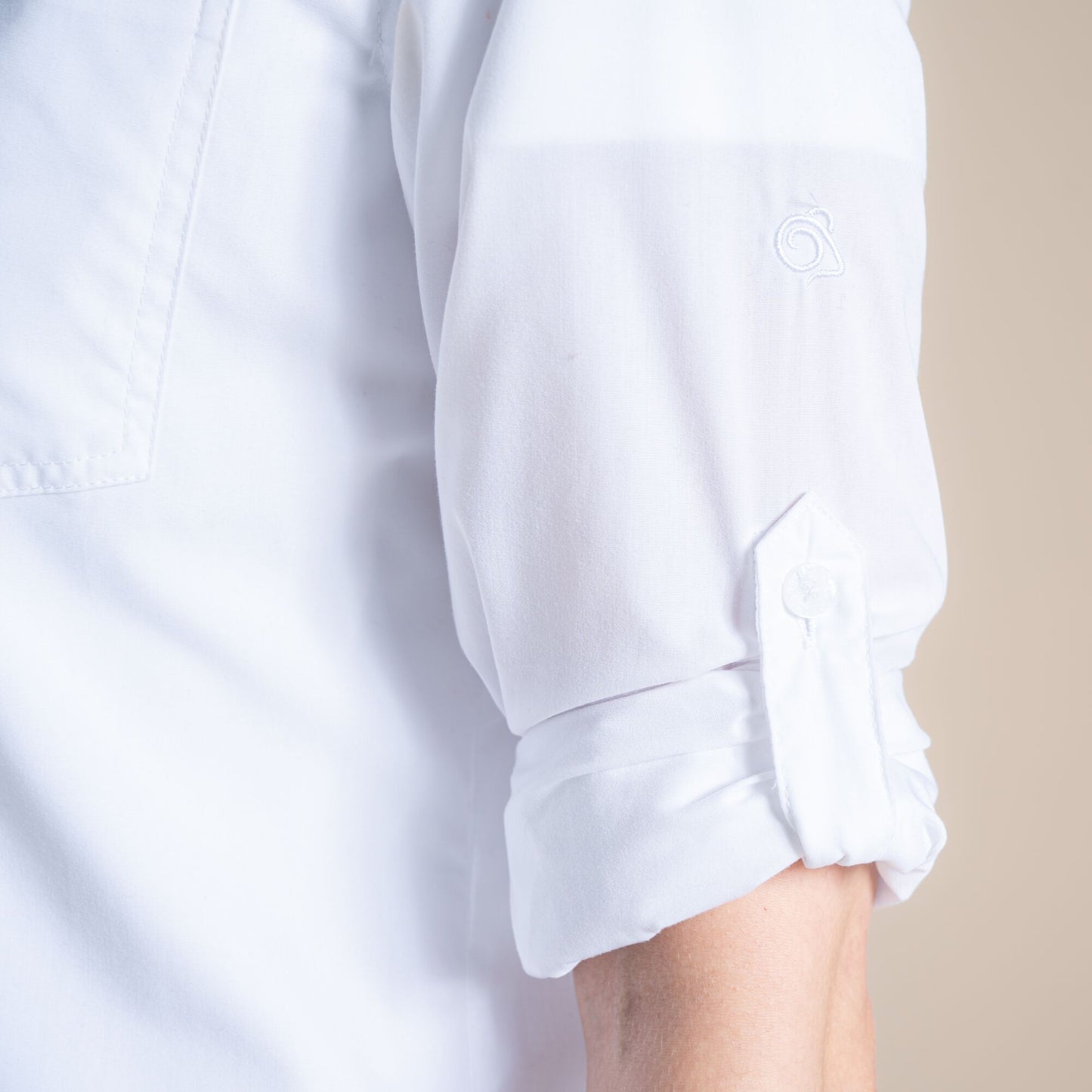 White - Close up - Craghoppers Womens-Ladies Kiwi III Long-Sleeved Shirt