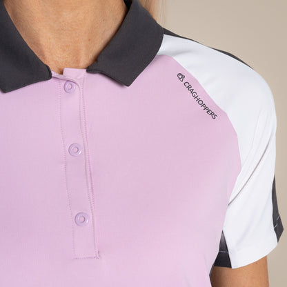 Orchid-White - Pack Shot - Craghoppers Womens-Ladies Hazelmere Nosilife Short-Sleeved Golf Polo Shirt