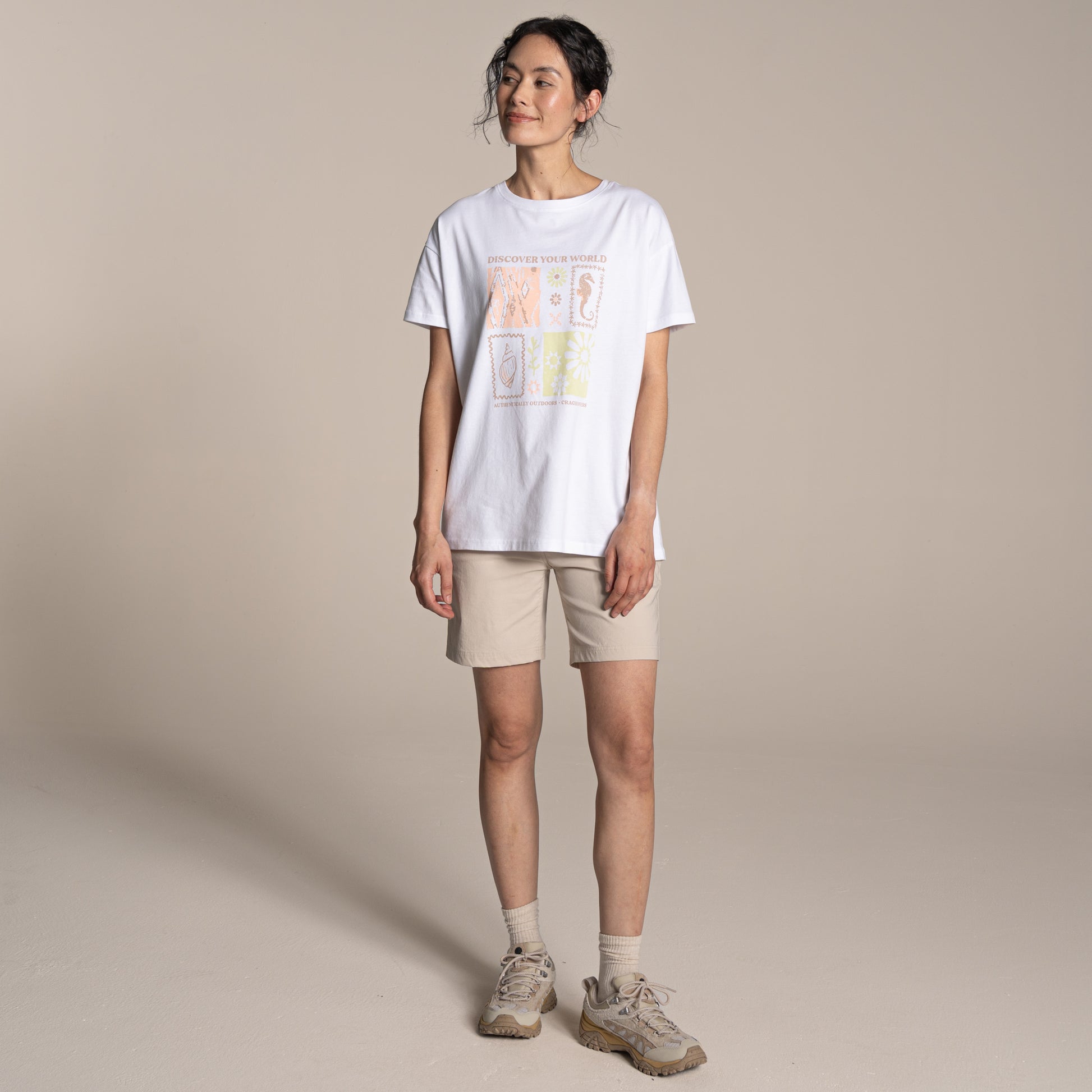 White - Pack Shot - Craghoppers Womens-Ladies Yago Discover Your World T-Shirt