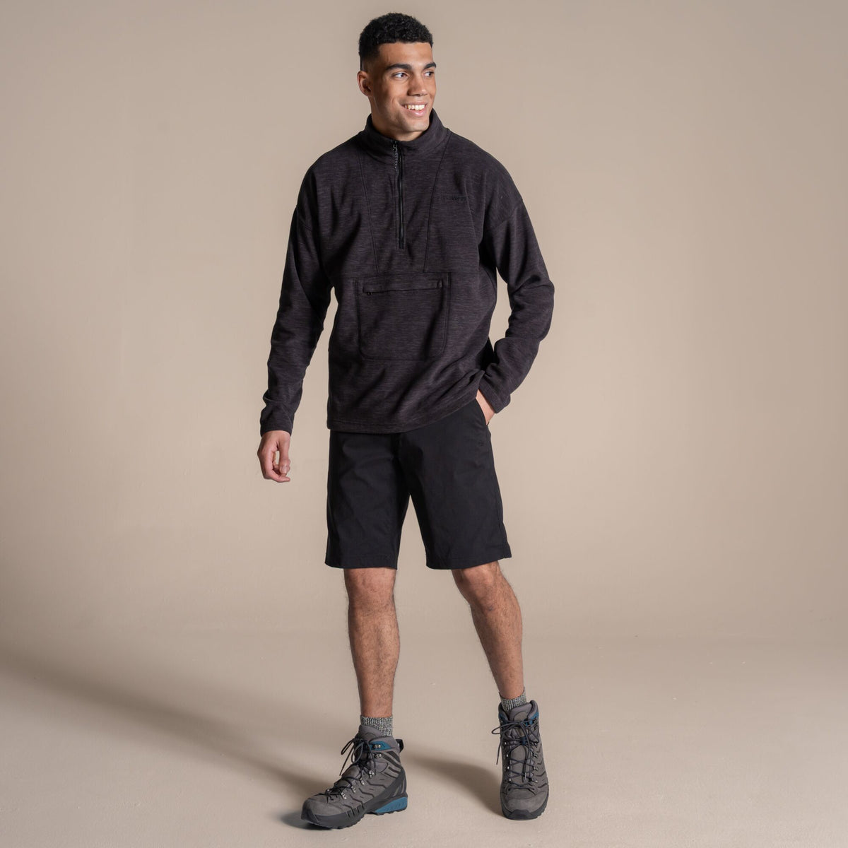 Black - Close up - Craghoppers Mens Esk II Half Zip Fleece Top