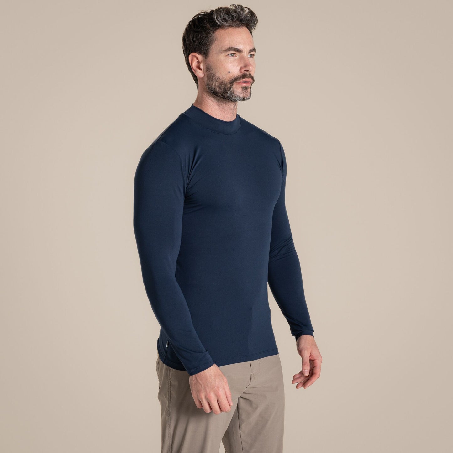 Blue Navy - Side - Craghoppers Mens Mock Neck Long-Sleeved Golf Top
