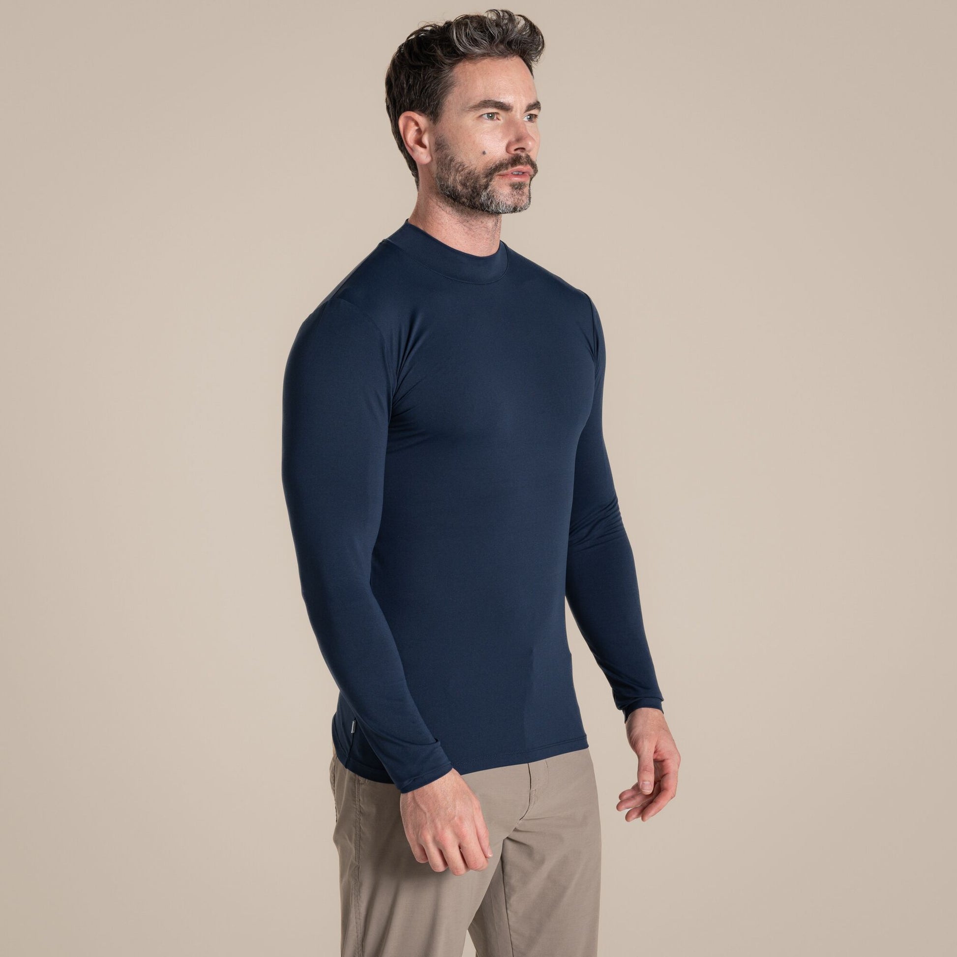 Blue Navy - Side - Craghoppers Mens Mock Neck Long-Sleeved Golf Top