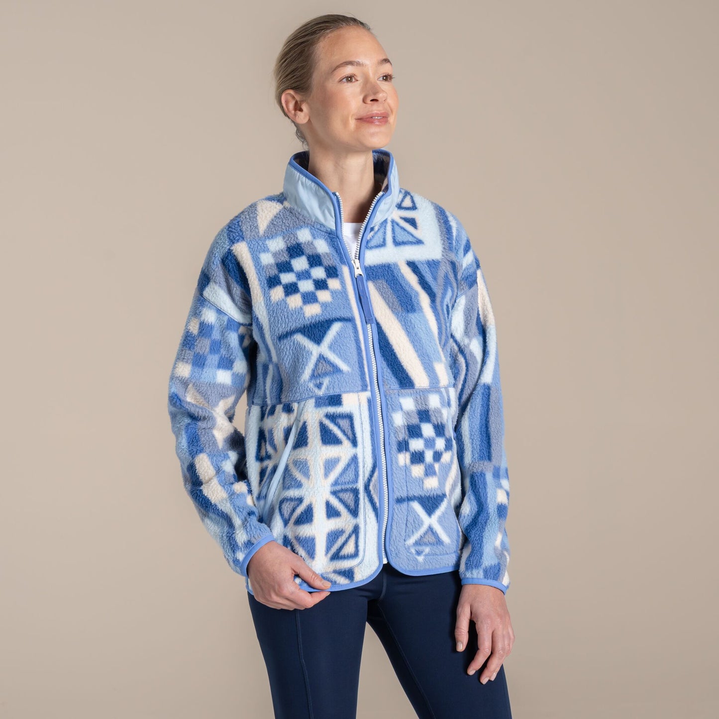 Vinca Blue - Pack Shot - Craghoppers Womens-Ladies Dante Patterned Full Zip Fleece Jacket