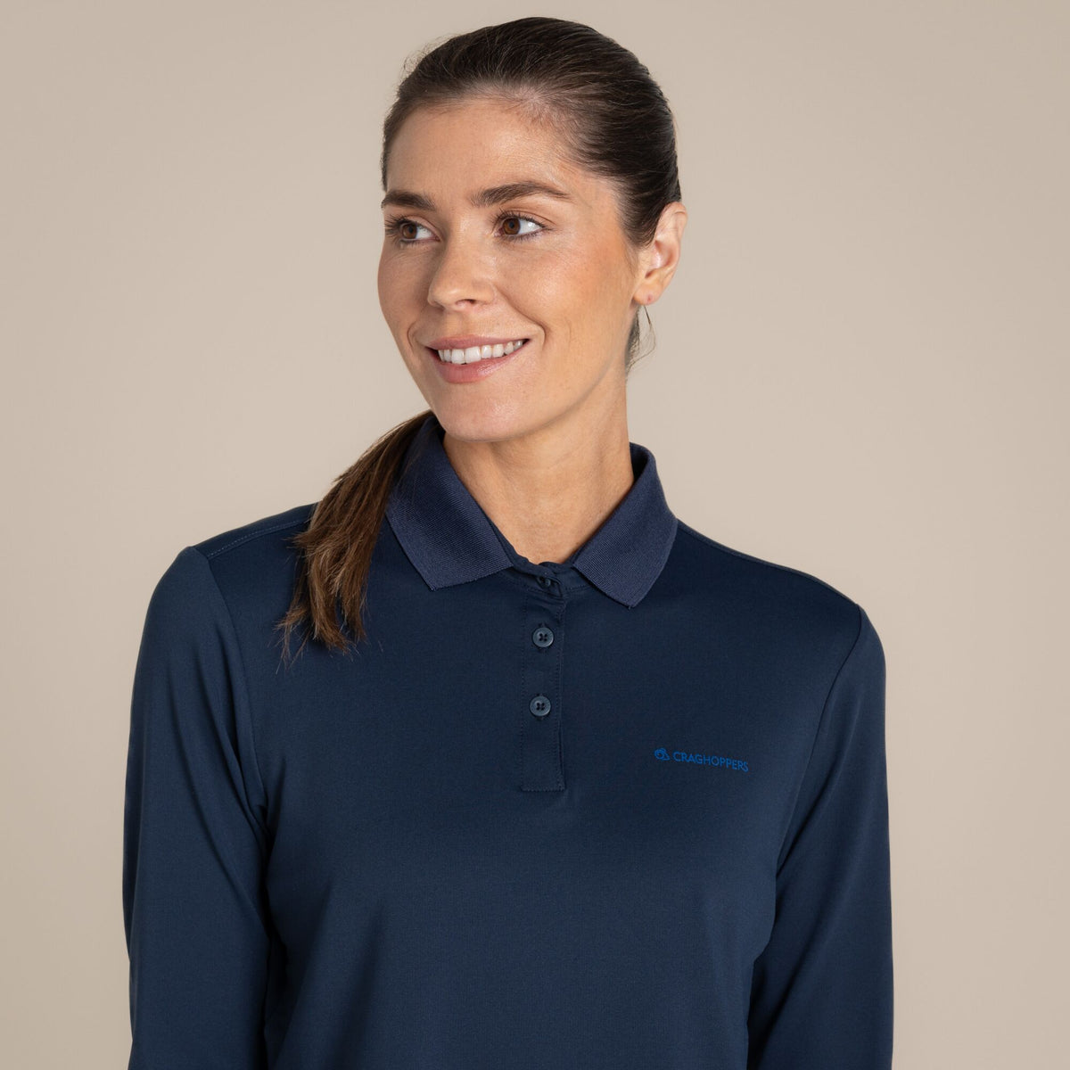 Blue Navy - Side - Craghoppers Womens-Ladies Thornbury Nosilife Long-Sleeved Golf Polo Shirt