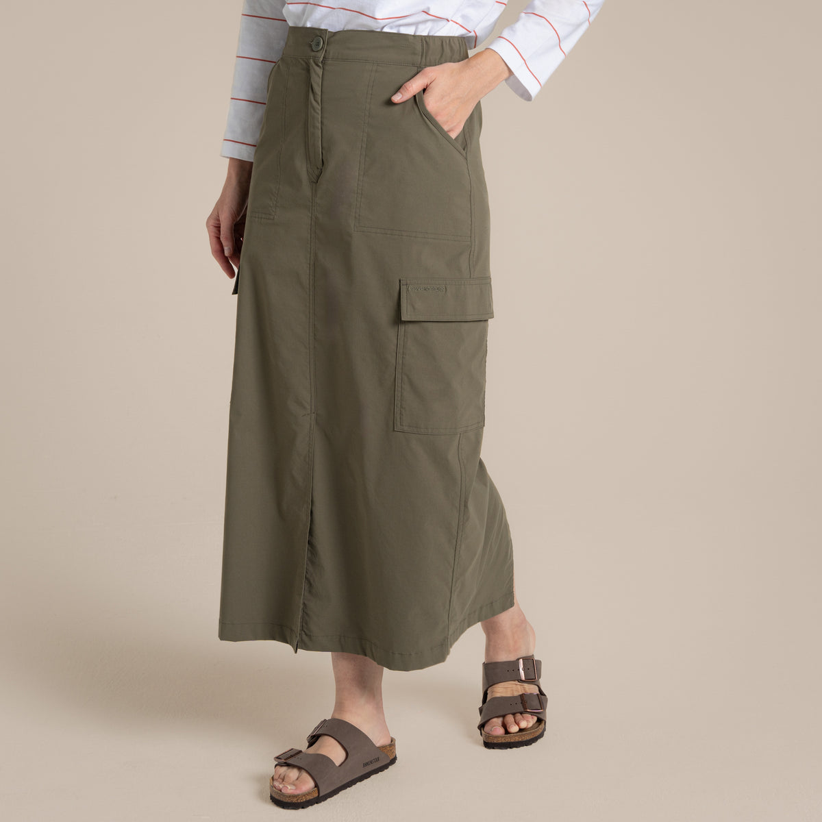 Wild Olive - Close up - Craghoppers Womens-Ladies Pro Nosilife Midi Skirt