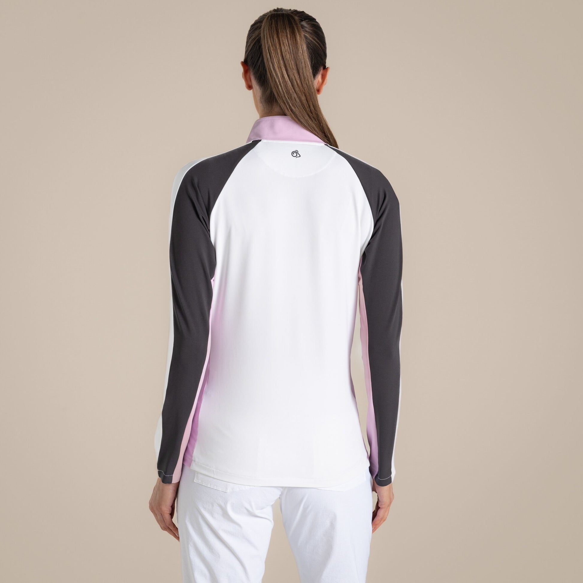 White-Dark Iron - Back - Craghoppers Womens-Ladies Nosilife Half Zip Golf Top