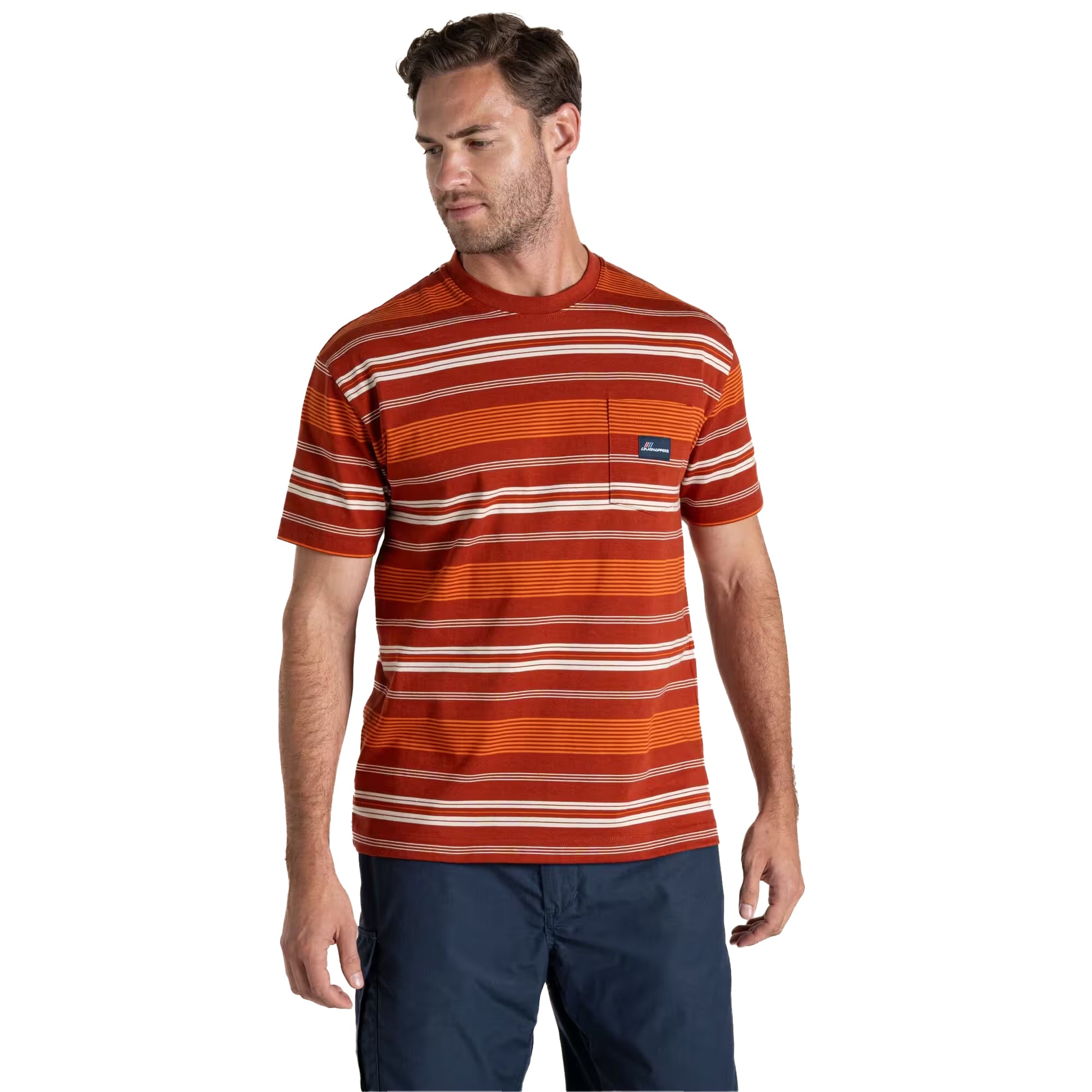 Red Beach - Side - Craghoppers Mens Pointer Striped Short-Sleeved T-Shirt